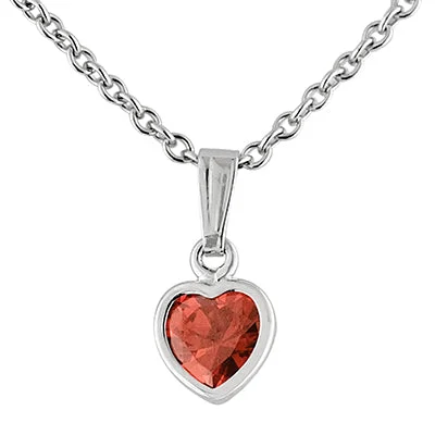 Simple necklaces and pendants with tiny charms for a delicate and casual vibe-Children January Cubic Zirconia Birthstone Heart Necklace in Sterling Silver