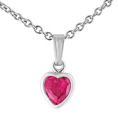 Trendy necklaces and pendants with geometric shapes for a modern aesthetic-Children July Cubic Zirconia Birthstone Heart Necklace in Sterling Silver