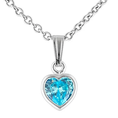 Necklaces and pendants with pearls for a classic and sophisticated touch-Children March Cubic Zirconia Birthstone Heart Necklace in Sterling Silver