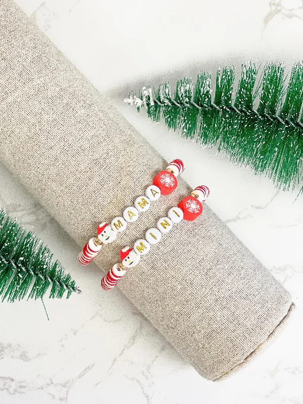 Best bangle bracelets with bright enamel colors for a fun and youthful style-Christmas Mama + Mini Stretch Bracelet Set - Red & White