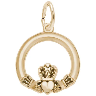 Trendy necklaces and pendants with geometric shapes for a modern aesthetic-Claddagh Charm in 10kt Yellow Gold