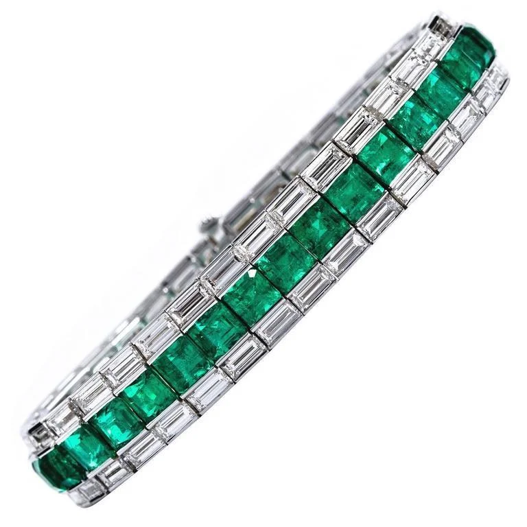 Elegant bangle bracelets with diamond-cut designs for added sparkle and elegance-Colombian Emerald Diamond Line Tennis Bracelet