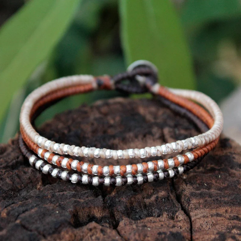 Sleek bangle bracelets with modern metallic finishes for a polished, chic design-Cool Thai Autumn Silver Accent Braided Bracelet