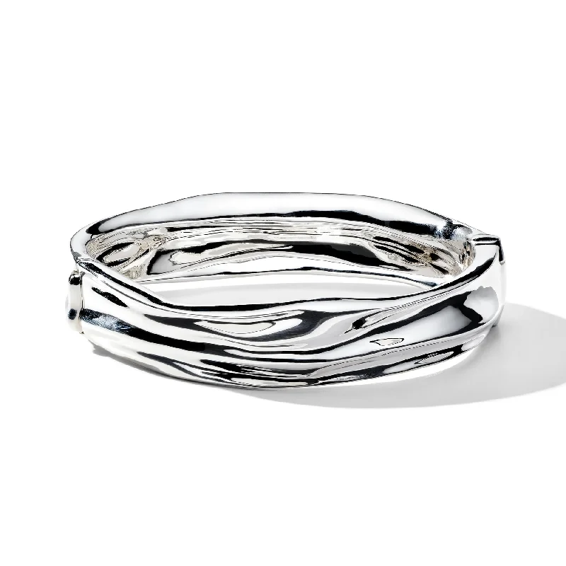 Wide metal bangle bracelets with engraved patterns for a luxurious and intricate look-Crush Thin Hinged Bangle in Sterling Silver