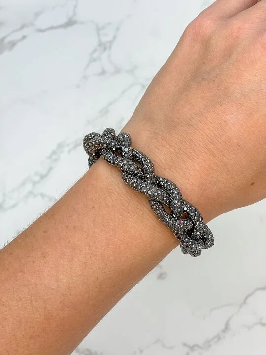 Lightweight bangle bracelets with subtle shimmer for an understated yet elegant look-Crystal Braided Magnetic Bracelet - Hematite