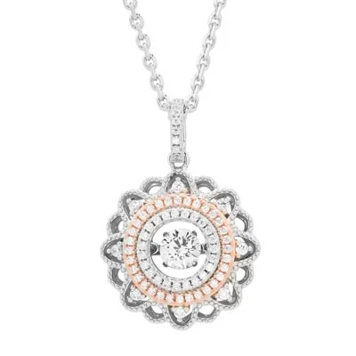 Beautiful necklaces and pendants with diamond-encrusted designs for maximum sparkle-Cubic Zirconia Circle Necklace in Sterling Silver and Rose Gold Plate