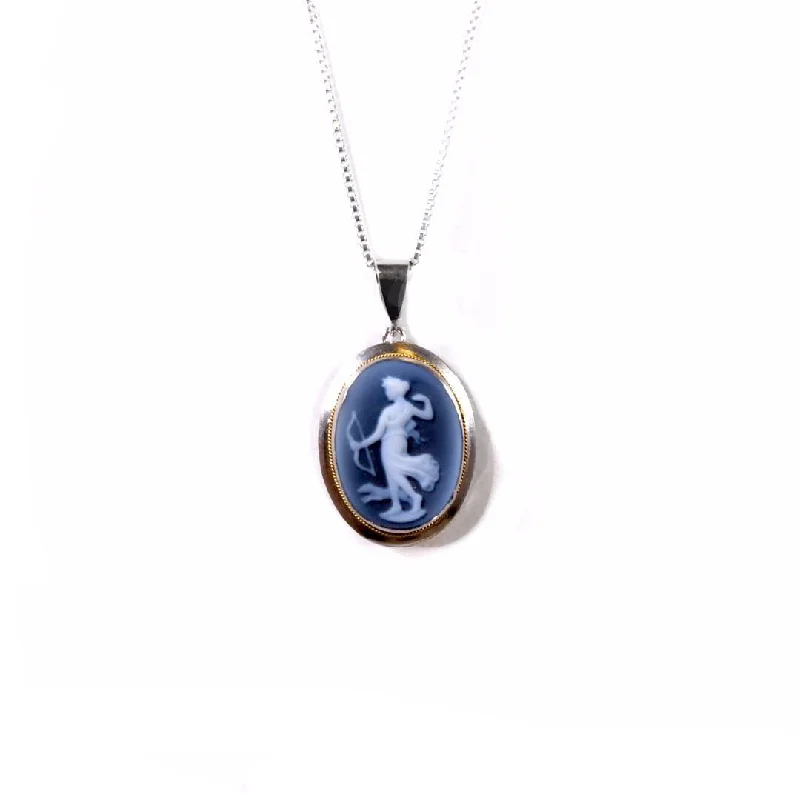 Beautiful necklaces and pendants with layered chains for a fashionable, chic look-Diana the Huntress Blue Agate Cameo Necklace