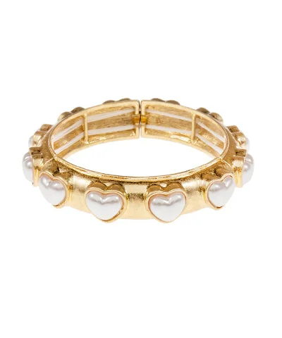 Best bangle bracelets with stacked designs for a trendy and fashionable look-Domed Pearl Heart Station Bangle