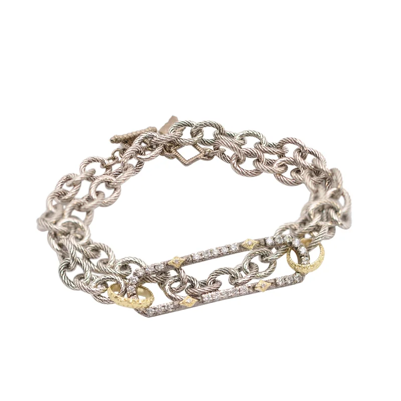 Silver bangle bracelets with hammered textures for a rustic and modern finish-Double wrap Diamond Chain Bracelet