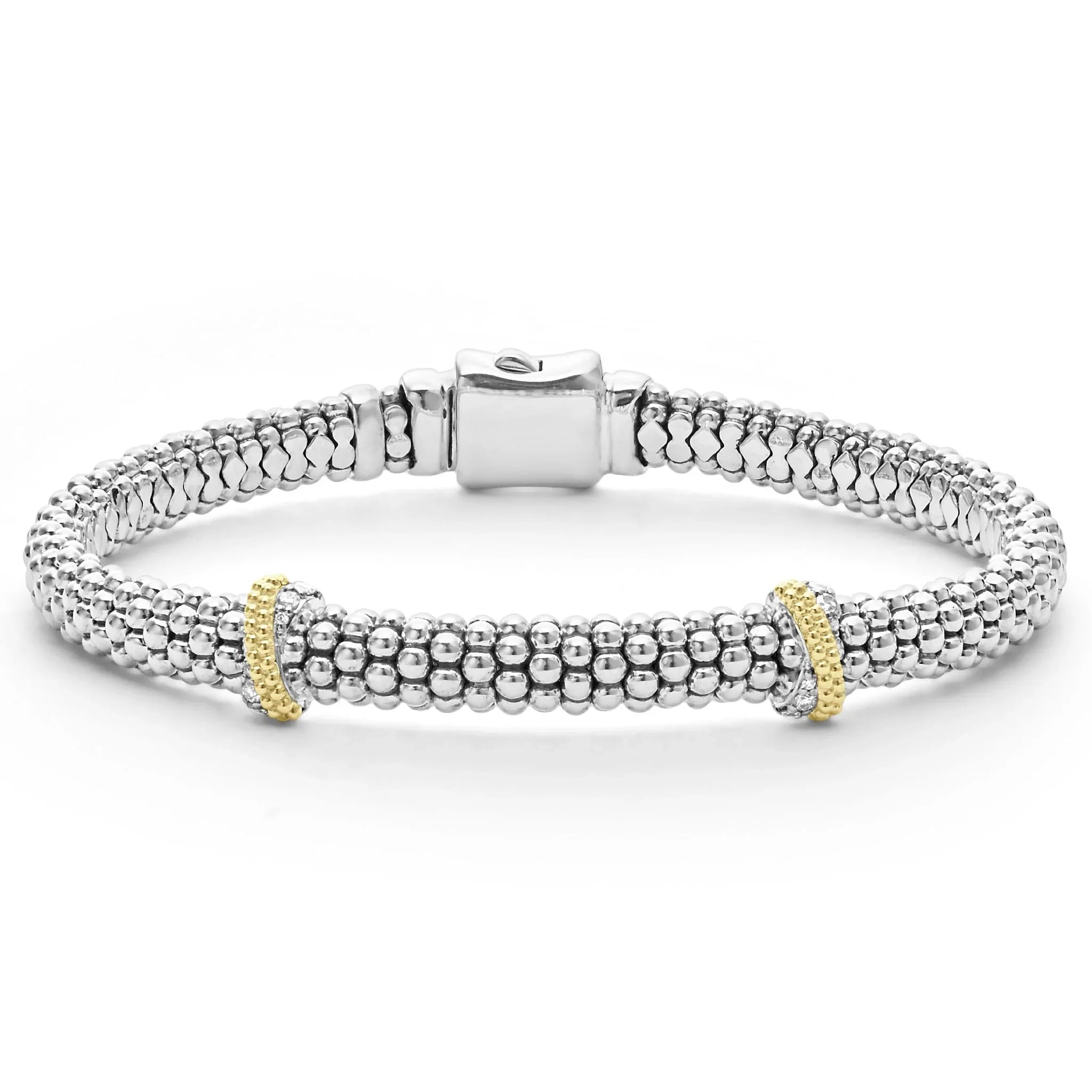 Wide metal bangle bracelets with engraved patterns for a luxurious and intricate look-Double X Caviar Diamond Bracelet | 6mm