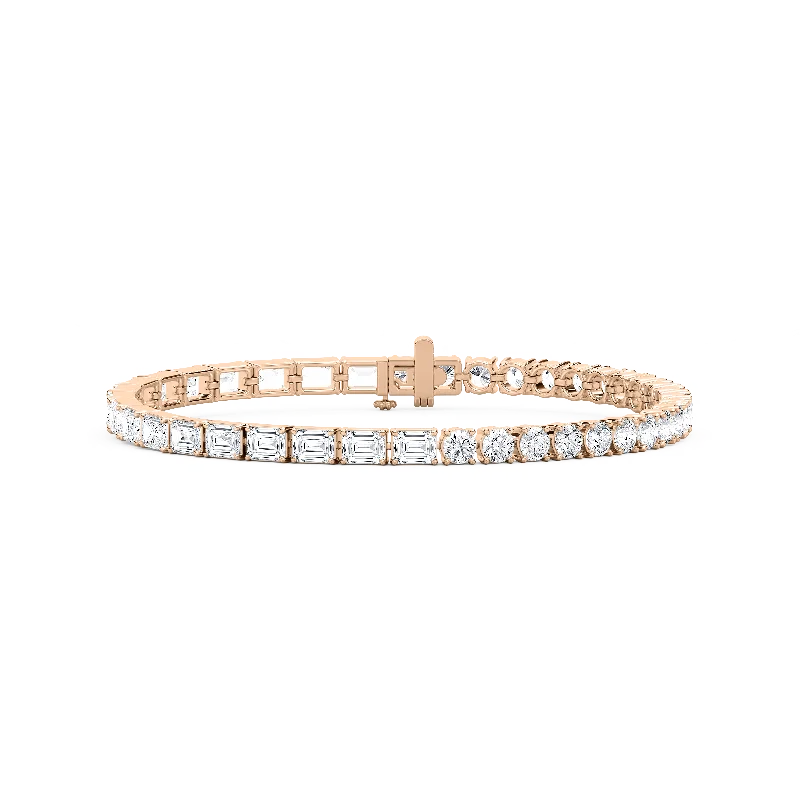 Elegant bangle bracelets with diamonds for a luxurious and sparkling accessory-Emerald and Round Diamond Tennis Bracelet