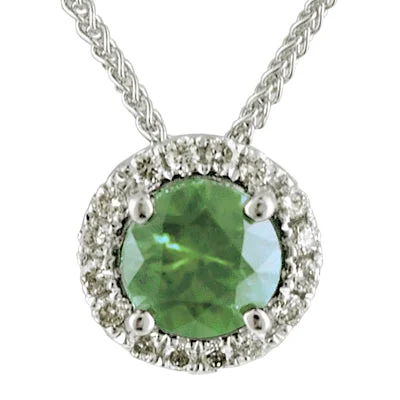 Beautiful necklaces and pendants with moon and star charms for a dreamy effect-Emerald Halo Necklace in 14kt White Gold with Diamonds (1/10ct tw)