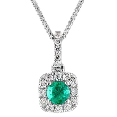 Best necklaces and pendants with layered designs for a chic, stacked look-Emerald Necklace with Diamond Halo in 14kt White Gold (1/7ct tw)