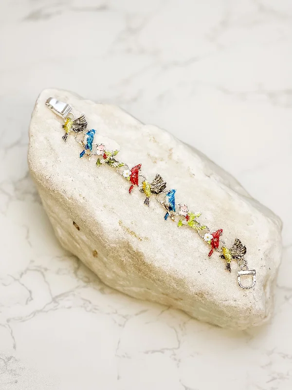 Bold bangle bracelets with textured finishes for a dynamic and modern style-Enamel Birds Magnetic Bracelet