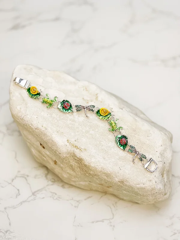 Best bangle bracelets with crystal inlays for a sparkling, glamorous appearance-Enamel Garden Magnetic Bracelet