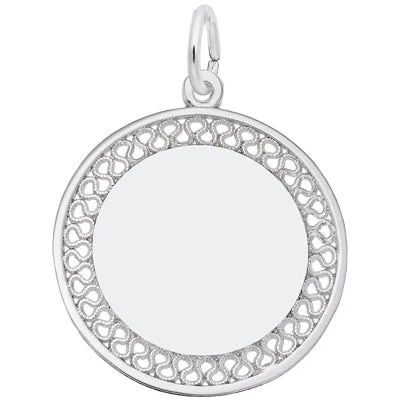 Necklaces and pendants with clear quartz for a pure and radiant look-Engravable Filigree Disc Charm in Sterling Silver