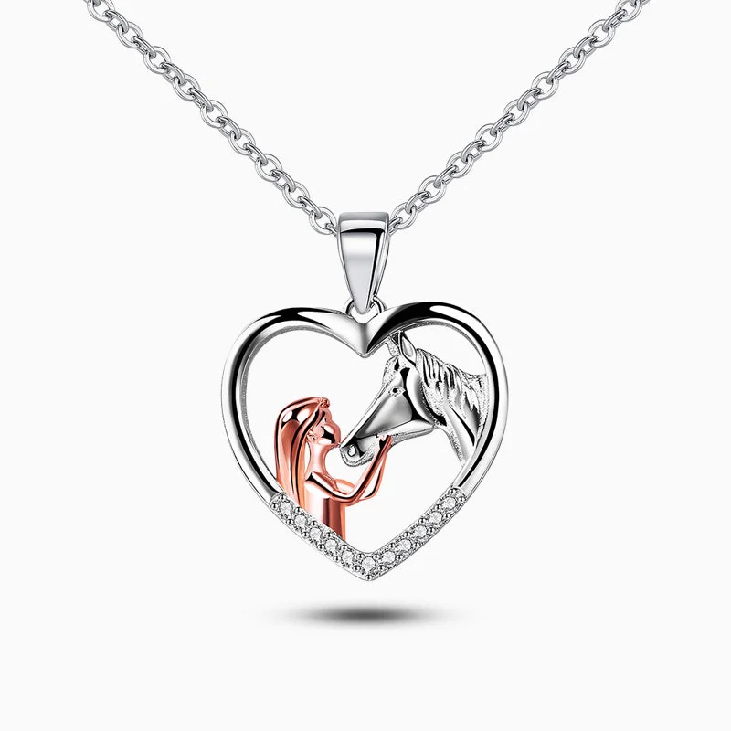 Best necklaces and pendants for everyday wear with minimalist designs-Girl And Horse Heart Necklace