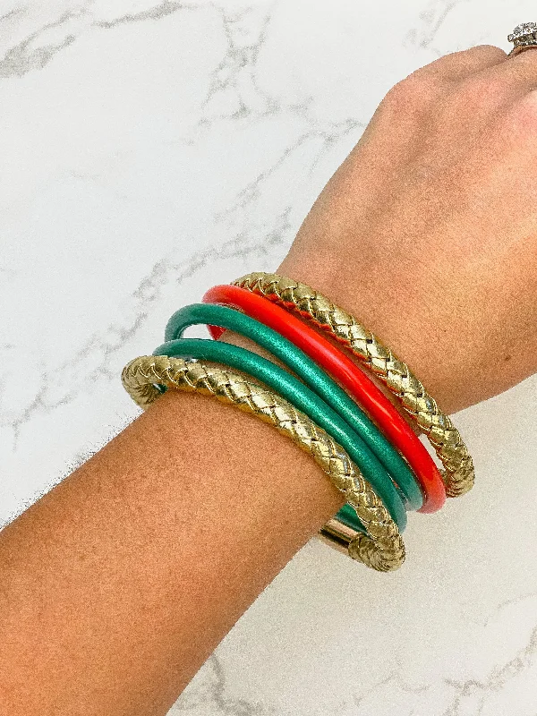 Best bangle bracelets with braided designs for a textured and sophisticated look-Holiday Faux-Leather Bangle Bracelet Set