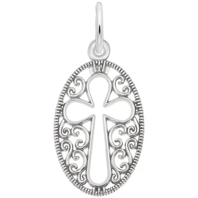 Stylish necklaces and pendants with diamonds for a glamorous and elegant look-Filigree Oval Cross Charm in Sterling Silver