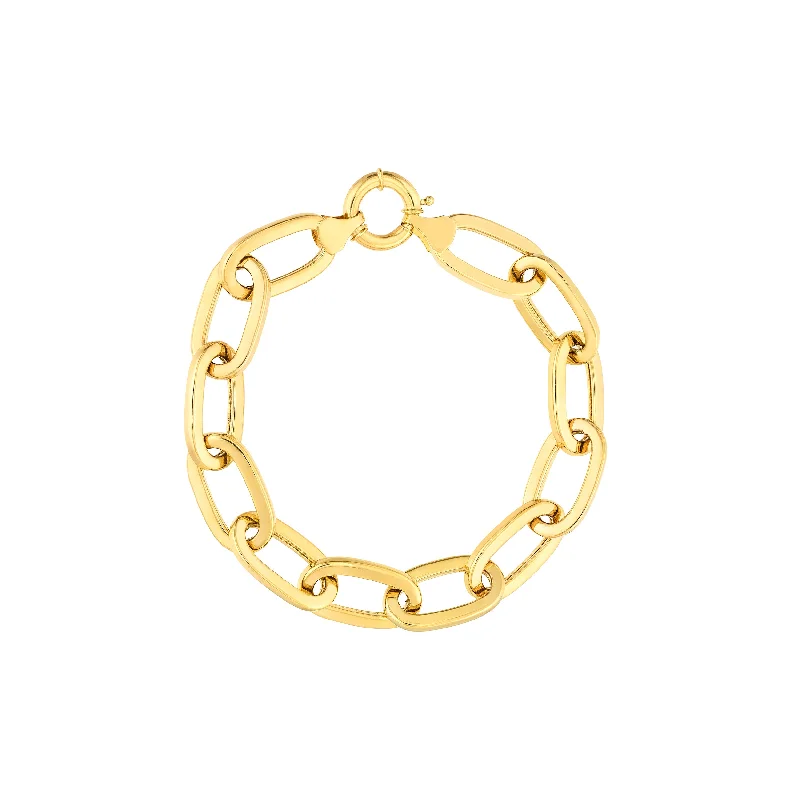 Vintage-inspired bangle bracelets with etched detailing for a timeless, antique look-Flat Polished Oval Link Bracelet