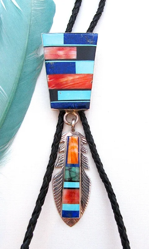 Best necklaces and pendants with heart-shaped designs for a romantic look-FRANK YELLOWHORSE Navajo Inlay Pendant Bolo Tie