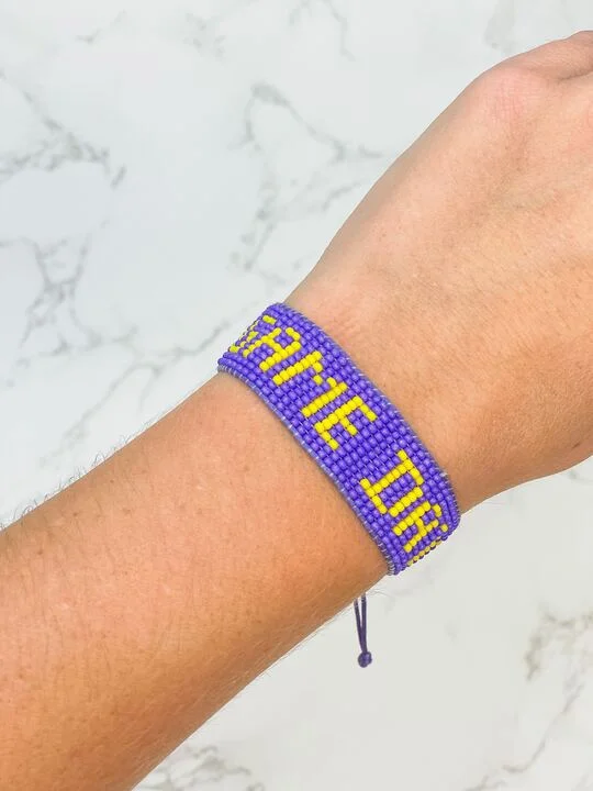 Colorful bangle bracelets with enamel details for a playful and youthful style-'Game Day' Beaded Adjustable Bracelet - Purple & Yellow