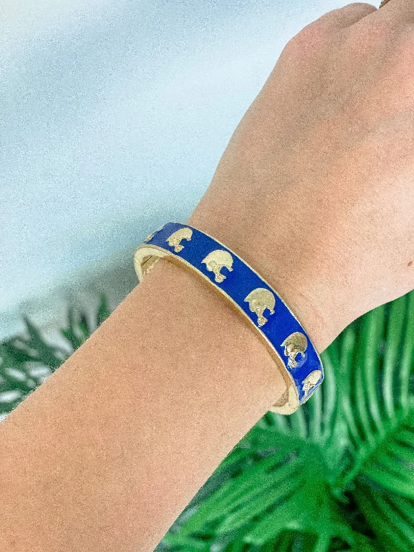 Stackable bangle bracelets with customizable charms for a personalized collection-Game Day Enamel Football Helmet Hinge Bangle - Blue