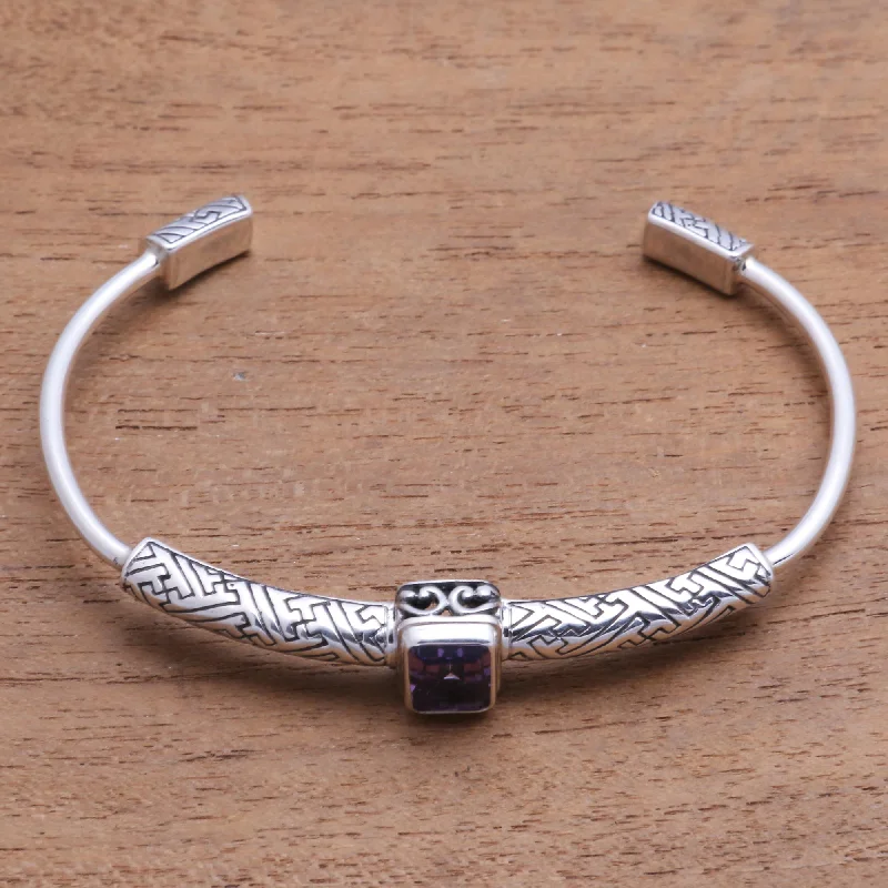 Elegant bangle bracelets with diamond-shaped stones for a sophisticated look-Gemstone Imagination 2-Carat Amethyst Cuff Bracelet from Bali