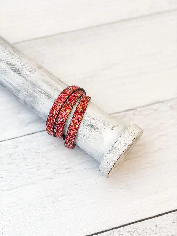 Stainless steel bangle bracelets with polished finishes for a sleek and durable design-Glitter Magnetic Wrap Bracelet - Red