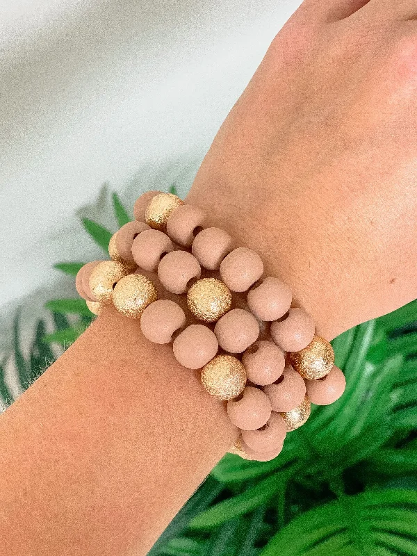 Best bangle bracelets with gold-plated finishes for an affordable luxury option-Gold & Color Bead Bracelet Stack - Blush