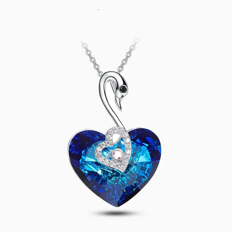 Necklaces and pendants with lotus flower designs for a spiritual, peaceful vibe-Crystal Swan Heart Necklace