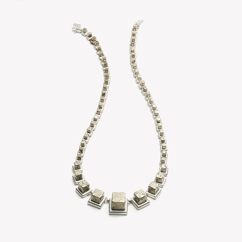 Best necklaces and pendants for weddings with matching designs for bride and groom-GRADUATED CUBE NECKLACE - PYRITE