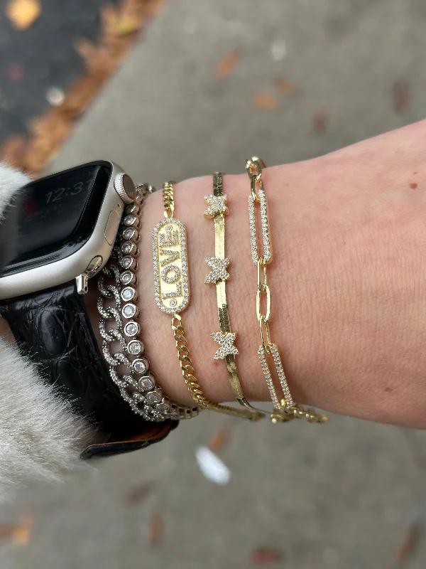 Thin bangle bracelets with mixed metals for a contemporary and versatile look-Herringbone Butterfly Bracelet