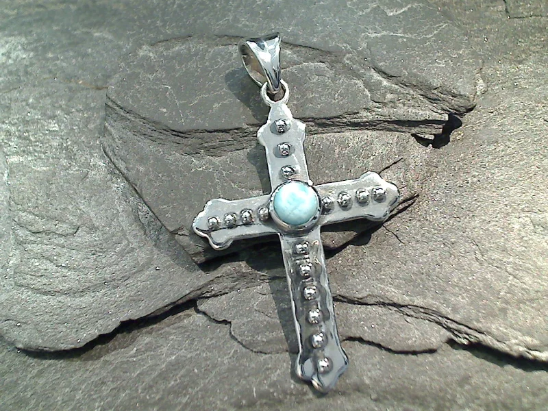 Best necklaces and pendants with seashell designs for a tropical, beachy vibe-Larimar, Sterling Silver Cross Pendant