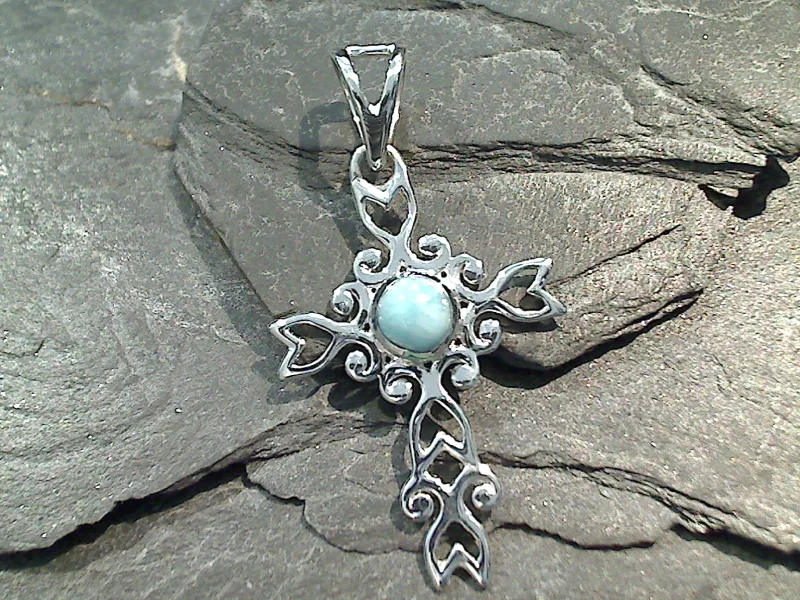 Necklaces and pendants with love knot designs for a romantic, meaningful symbol-Larimar, Sterling Silver Cross Pendant