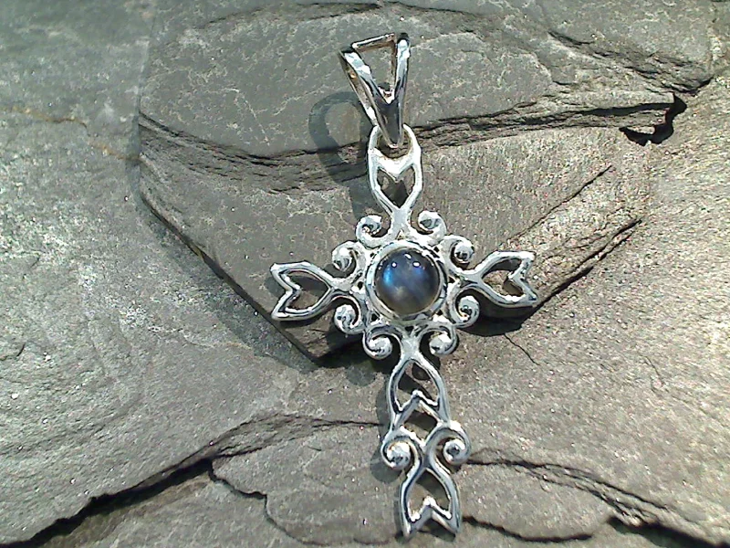 Beautiful necklaces and pendants with geometric shapes for a modern, artistic design-Labradorite, Sterling Silver Cross Pendant