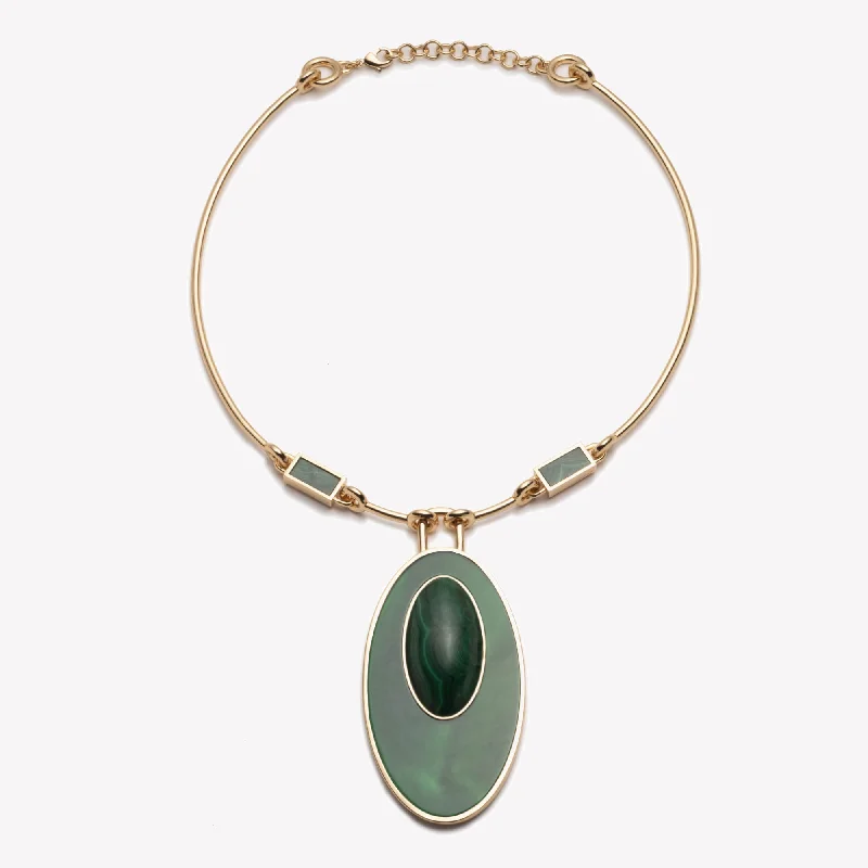 Beautiful necklaces and pendants with layered chains for a fashionable, chic look-INLAID CABOCHON NECKPIECE - MALACHITE