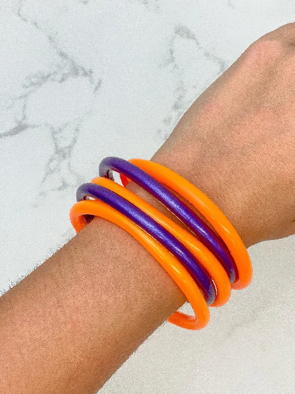 Minimalist bangle bracelets with a thin profile for a sleek and subtle appearance-Jelly Bangle Set - Purple & Orange