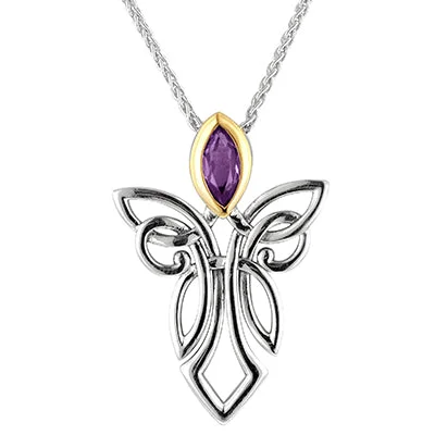 Beautiful necklaces and pendants with moonstone for an ethereal, mystical appearance-Keith Jack Amethyst Guardian Angel Necklace in Sterling Silver and 10kt Yellow Gold