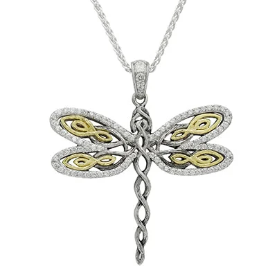 Best necklaces and pendants with layered designs for a chic, stacked look-Keith Jack Dragonfly Cubic Zirconia Necklace in Sterling Silver and 10kt Yellow Gold