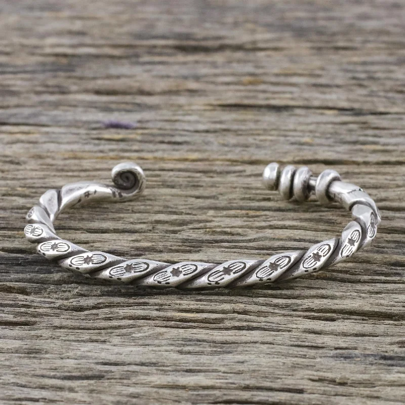 Luxury bangle bracelets with diamond accents for a sparkling, high-end accessory-Lanna Flora Handmade Sterling Silver Thai Hill Tribe Cuff Bracelet