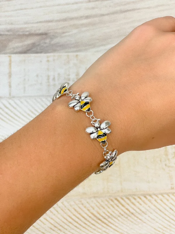 Best bangle bracelets with nature-inspired designs like leaves and flowers-Magnetic Enamel Bracelet - Bumble Bee