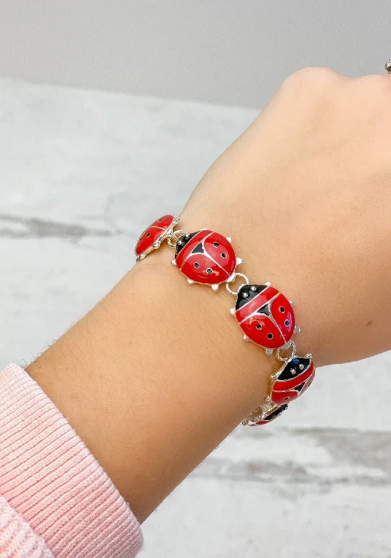 Best bangle bracelets with silver-plated finishes for an affordable and stylish accessory-Magnetic Enamel Bracelet - Ladybug