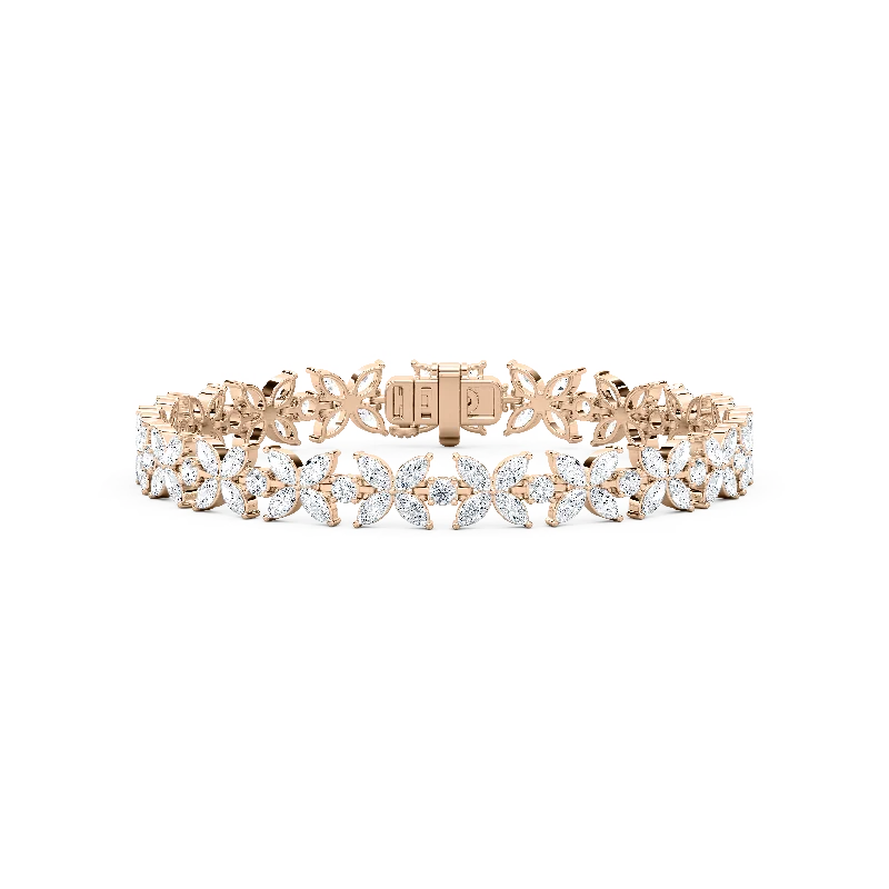 Wide bangle bracelets with bohemian designs for a bold and carefree style-Marquise Floral Tennis Bracelet