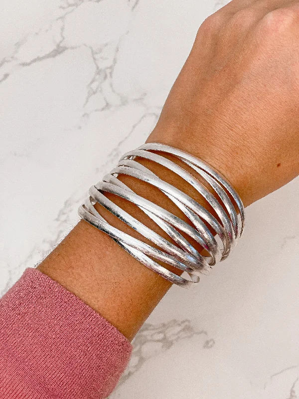 Simple bangle bracelets with smooth matte finishes for a subtle and modern style-Matte Metal Bold Cuff Bracelet - Silver