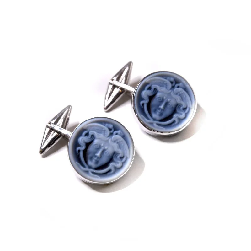 Necklaces and pendants with zodiac constellation designs for an astrological touch-Medusa Head Blue Agate Cameo Cufflinks