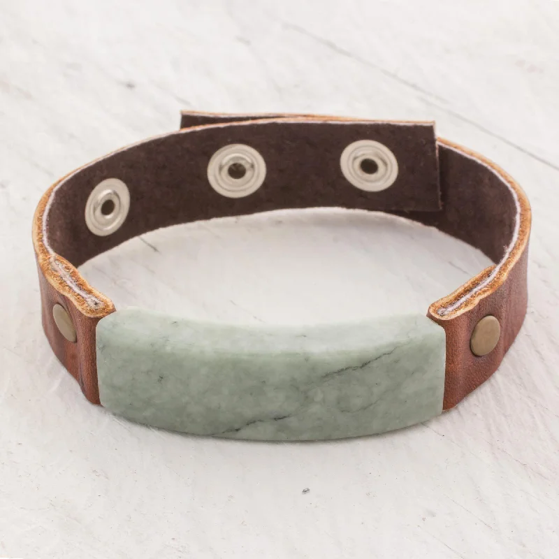 Best bangle bracelets with intricate filigree work for an artisanal, vintage vibe-Men's Jade & Leather Wristband Bracelet