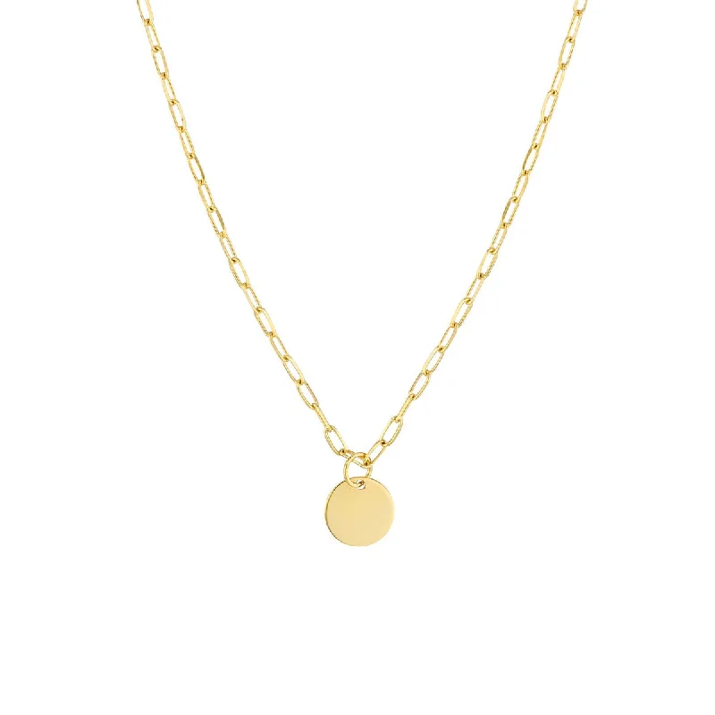 Necklaces and pendants with love knot designs for a romantic, meaningful symbol-Mini Disc Paperclip Necklace in 14kt Yellow Gold