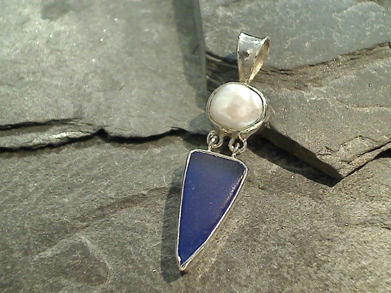 Necklaces and pendants with angel wing motifs for a spiritual, meaningful design-Sea Glass, Pearl, Sterling Silver Pendant