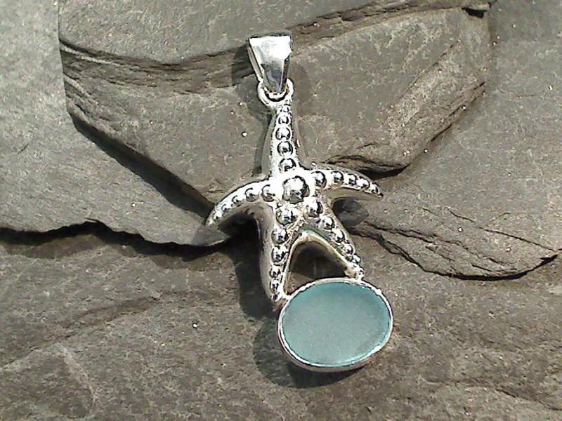 Necklaces and pendants with sun and moon motifs for a celestial-inspired design-Sea Glass, Sterling Silver Starfish Pendant